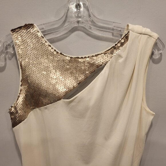 Jennifer Lopez Jersey Dress Size Medium Cream Colour Wedding Evening Sequins - Picture 3 of 8